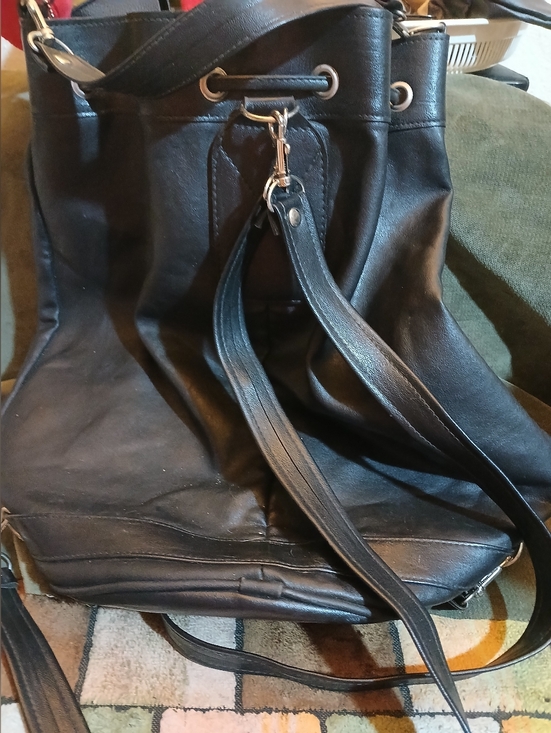 clava black leather drawstring backpack Abby soft leather and constructed with a modern Los Angeles Apparel | Leather